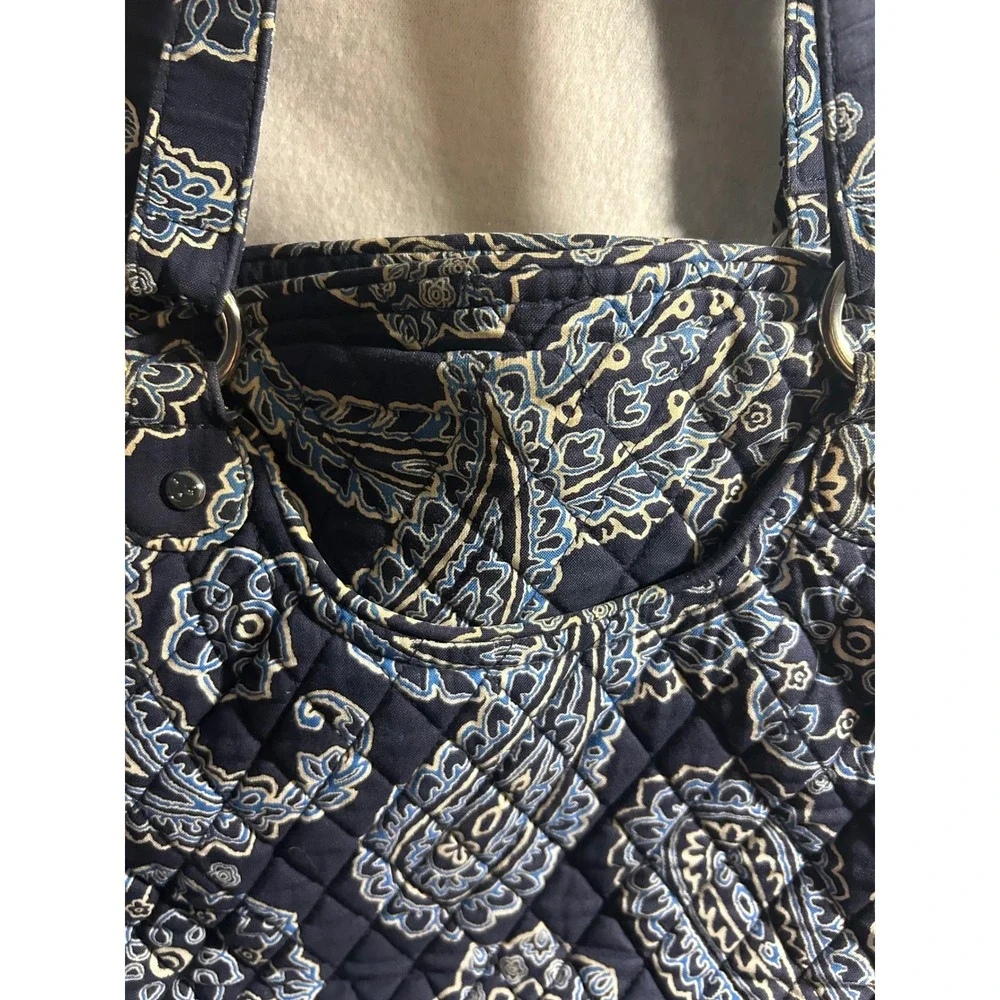Vera Bradley Blue Bayou Paisley Quilted Cotton Shoulder Bag Tote Navy Blue